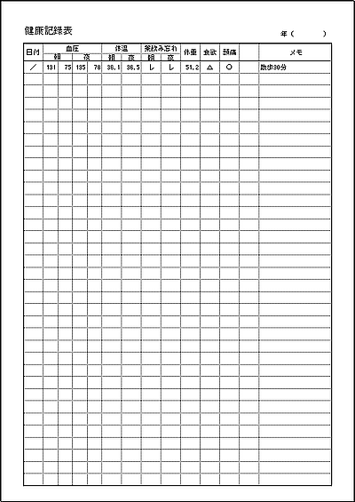 無料ダウンロードできる健康記録表