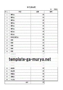 自己資金表の雛形